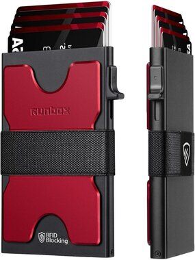 〽️Men Matt Red Black Slim 6+6 Card Holder Minimalist RFID Blocking Wallet